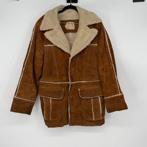 Vintage J. Sully Suede Leather Sherpa Lined Jacket Brown Boho Western Coat Mens